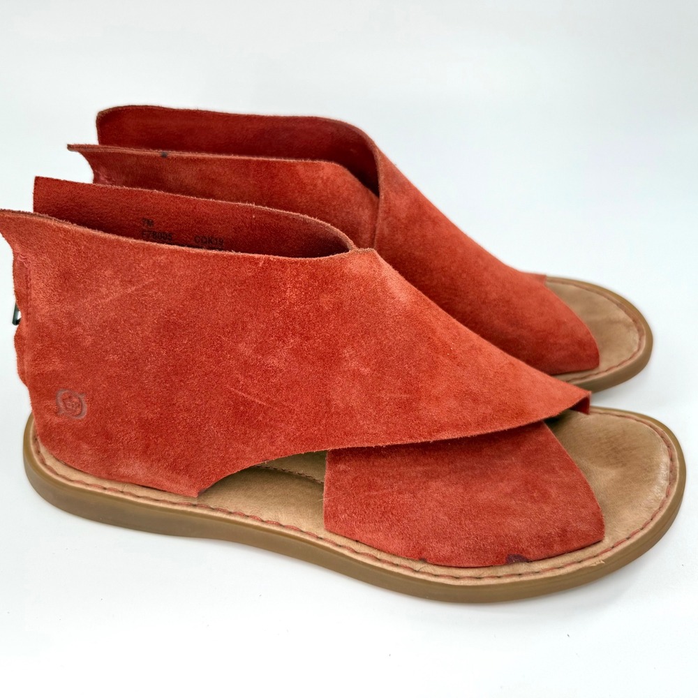 Born IWA Suede Gladiator Sandals Womens 7M Burnt Orange Back Zip Open Toe